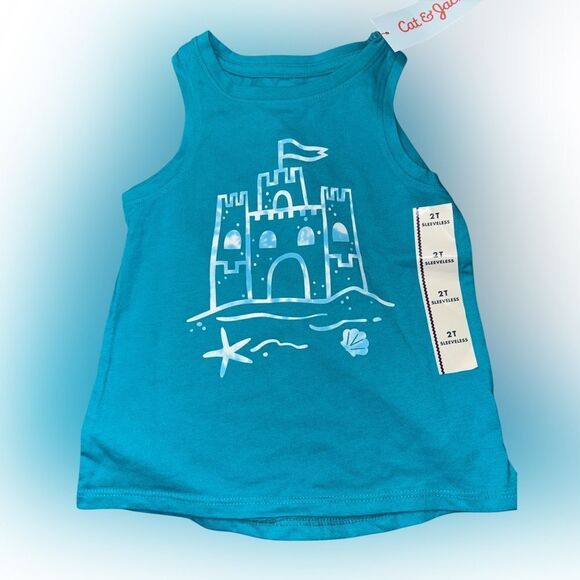 Nwt 2t Cat & Jack Blue Sandcastle Graphic Tank Top - Picture 1 of 1